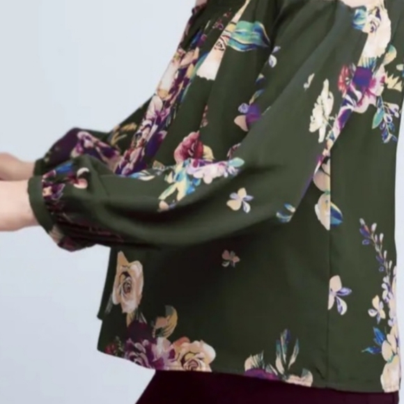 NWOT Maeve by Anthropologie Green Floral Silk Blouse M - Picture 2 of 6